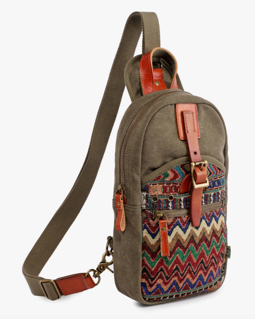 Four Seasons Sling Bag, cotton canvas and leather crossbody bag by TSD Brand sold be Le Monkey House