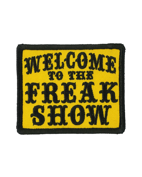 Welcome to the freak show iron on embroidered black and yellow patch by Hot Leathers sold by Le Monkey House