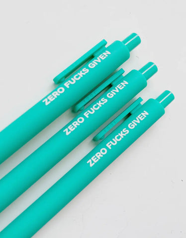 Zero Fucks Given Teal click top pen by Calliope Pencil Factory Sold by Le Monkey House