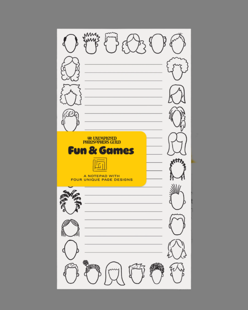 66 page doodling fun and games notepad by Unemployed philosophers guild sold by Le Monkey House