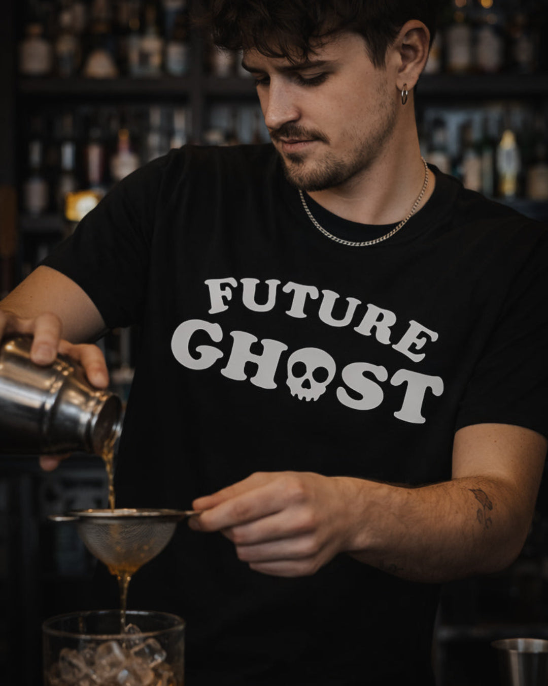 Future ghost tee shirt black and white design designed printed and sold by Le Monkey House in Culpeper, Virginia