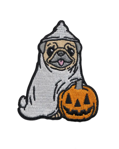 Cute ghost pug, halloween pug patch by square deal recordings sold by Le Monkey House