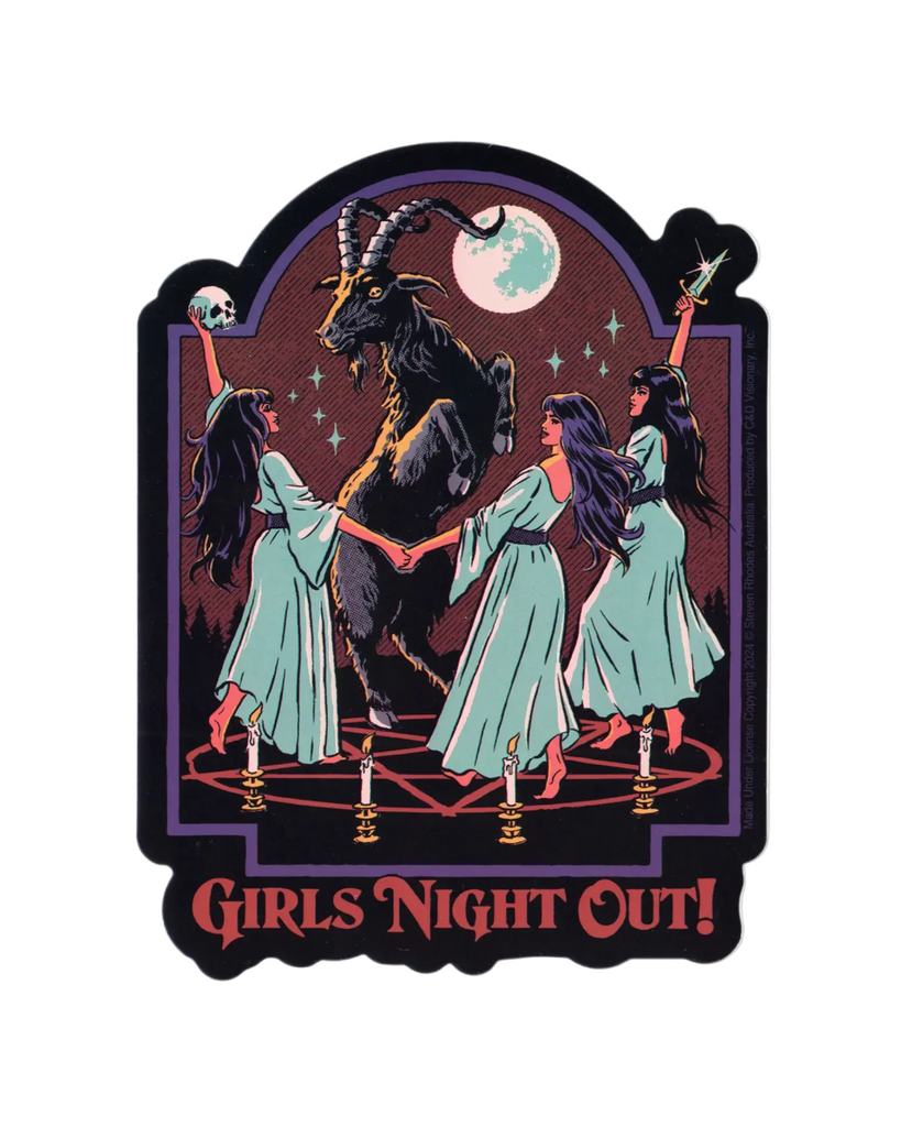 Girls night out Stephen Rhodes artwork sticker from Square Deal Recordings sold by Le Monkey House