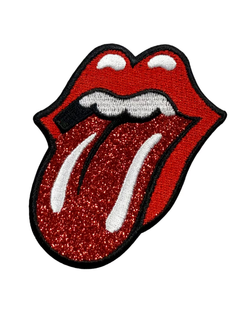 Glitter Rolling stones tongue logo embroidered iron on patch by Square Deal Recordings sold by Le Monkey House