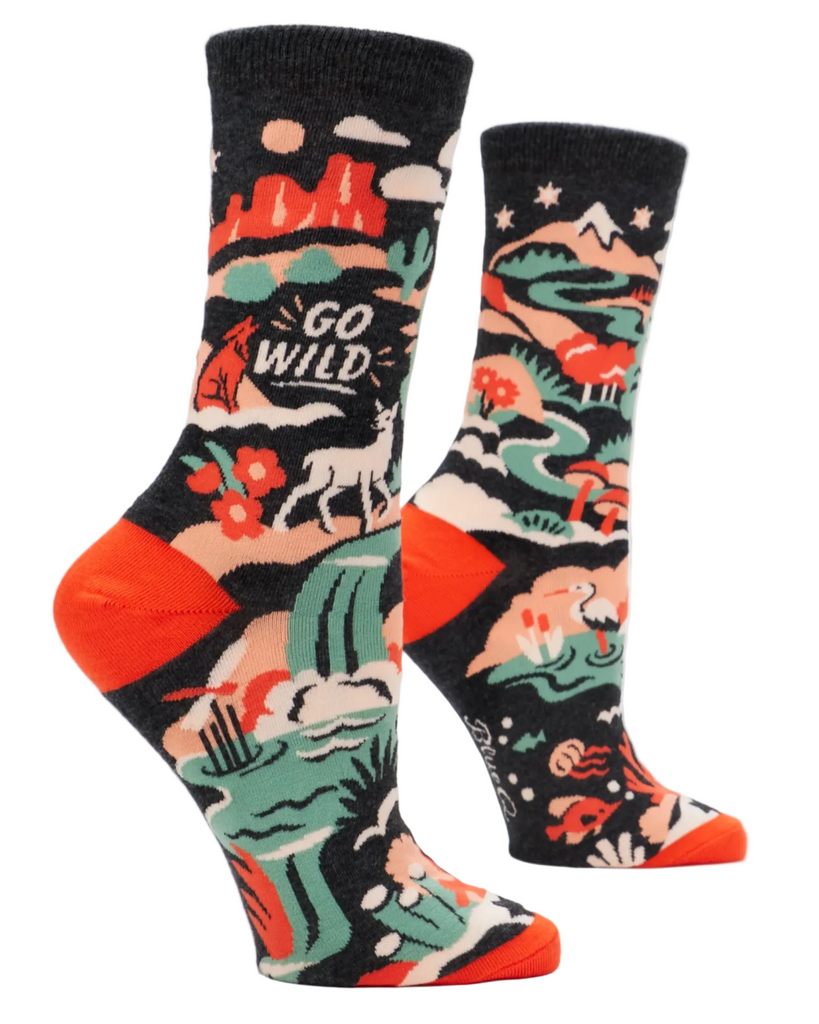 Go Wild Outdoors, woods, wild life, Women's crew socks by Blue Q, Sold by Le Monkey House