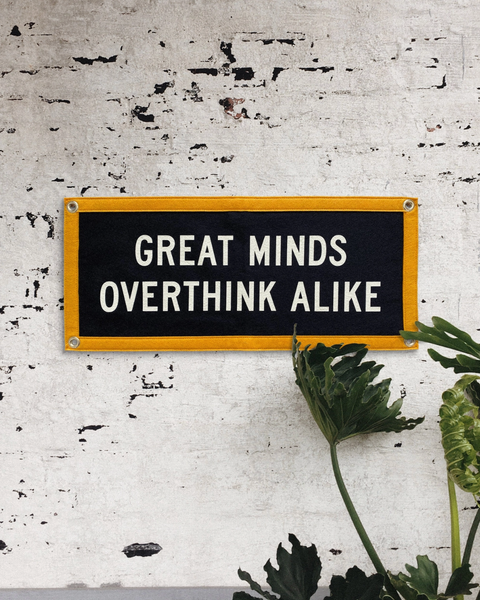 Great minds overthink alike black and yellow camp flag by Oxford Pennant sold by Le Monkey House