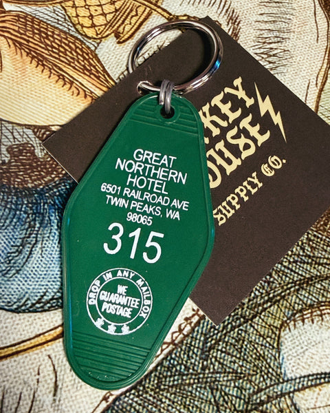 Great Northern Hotel, Twin Peaks, retro style motel keychain, keyfob, by Three Sisters Design Co, sold by Le Monkey House