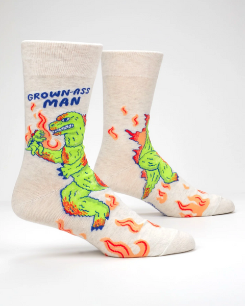 Grown ass man men's crew socks, Godzilla - by Blue Q, sold by Le Monkey House