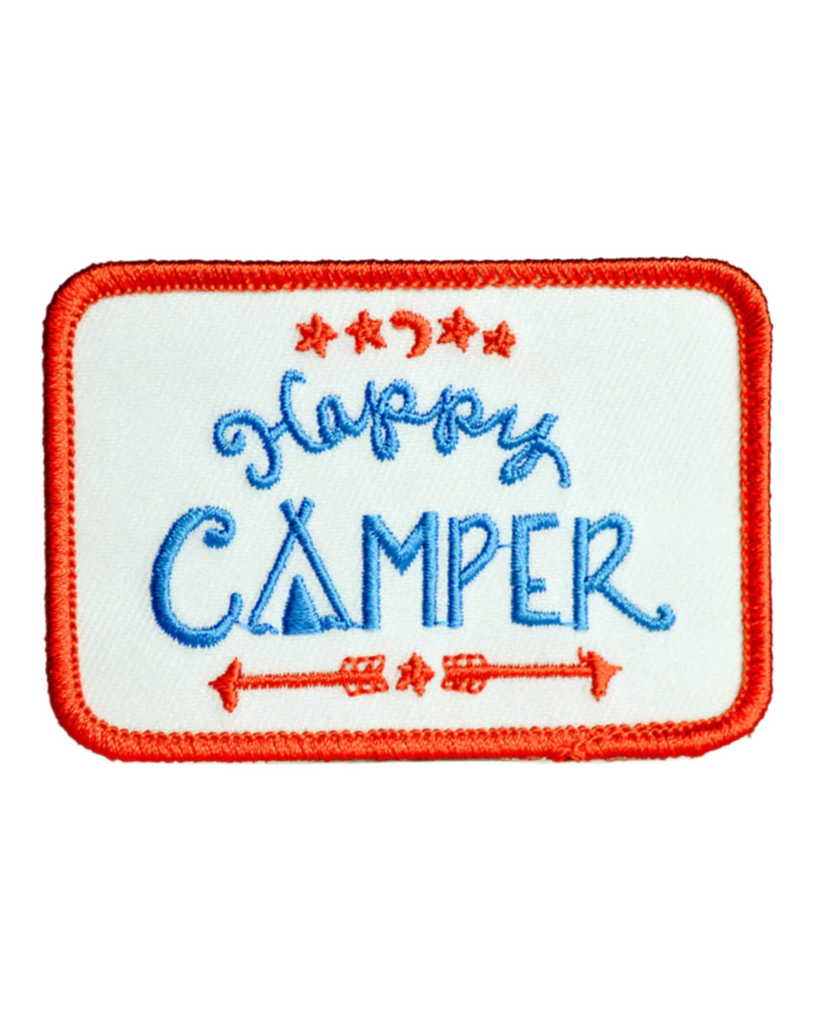 Happy camper twill embroidered iron on patch by Meriwether 1976 sold by Le Monkey House