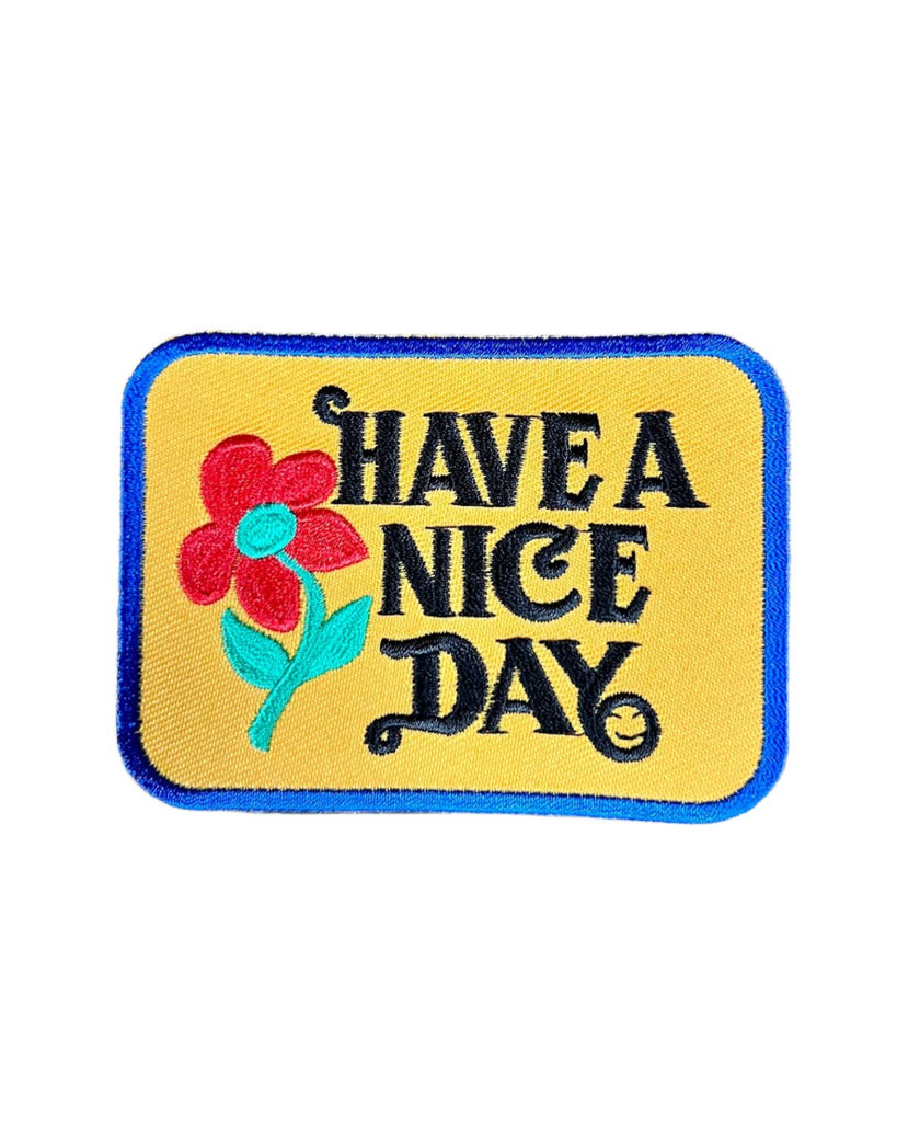 Retro vintage design have a nice day embroidered iron on patch by Square deal recordings sold by Le Monkey House