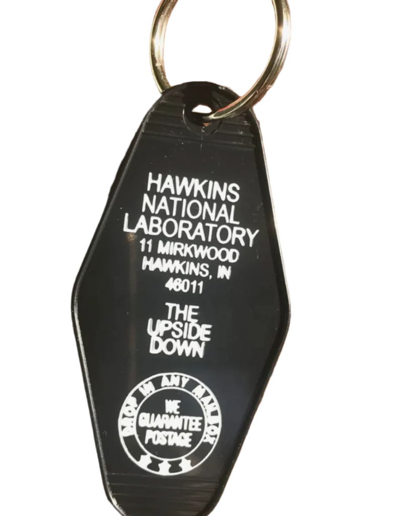 Stranger Things Hawkins Lab - The Upside Down vintage retro motel plastic keychain by 3 Sisters sold by Le Monkey House