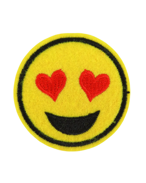 Happy face emoji with heart eyes iron on sew on patch by Square Deal Recordings sold by Le Monkey House