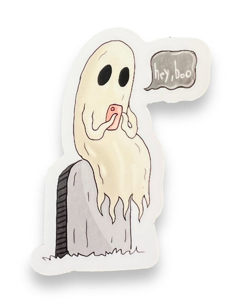 Hey Boo, Ghost Ghostie, Cute Sticker by Big Moods, Sold by Le Monkey House