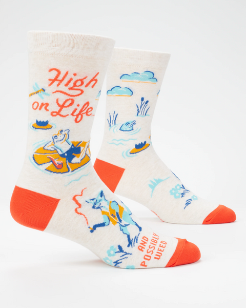 High on life and possible weed, men's crew socks by Blue Q, sold by Le Monkey House