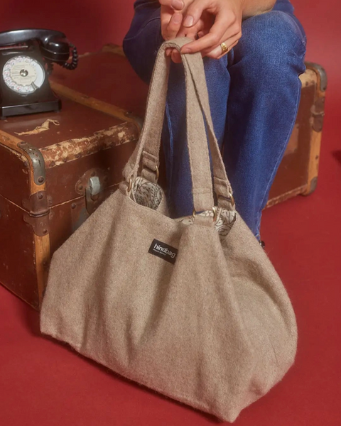 Natural wool, lined shopping tote by Hindbag Paris, sold by Le Monkey House