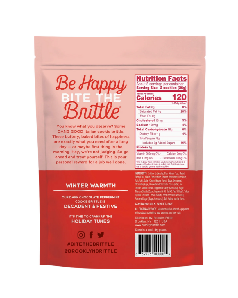 Brooklyn Brittle dark chocolate and peppermint cookie brittle sold by Le Monkey House