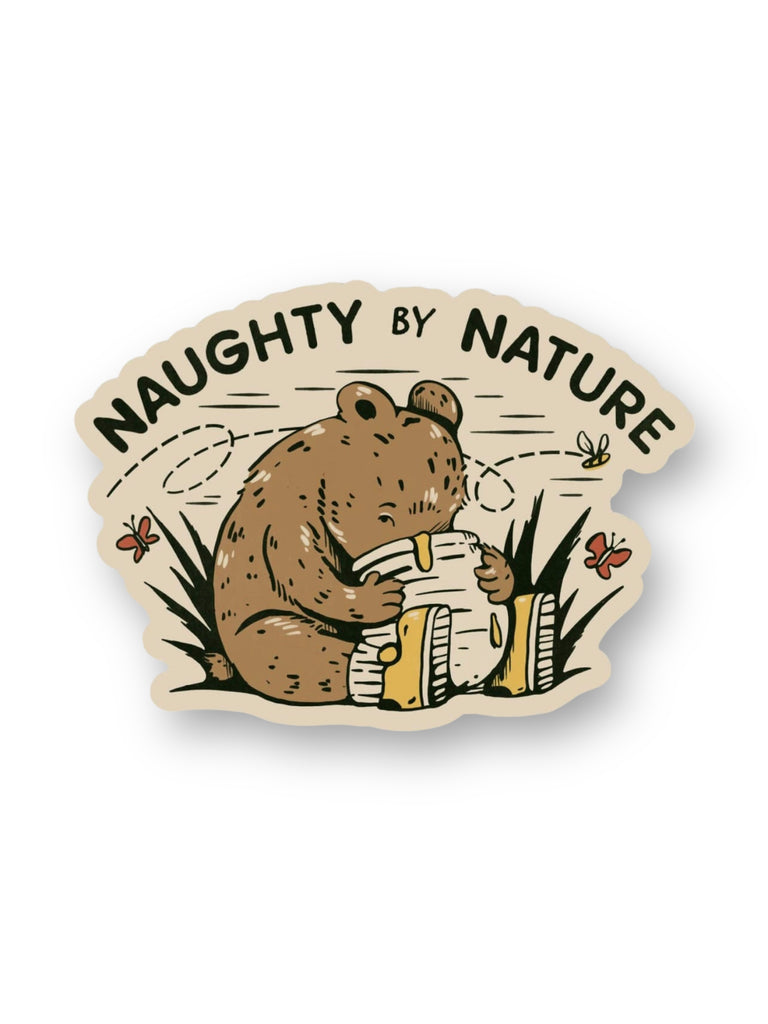 Naughty by Nature Bear with honey Sticker by Big Moods, Sold by Le Monkey House