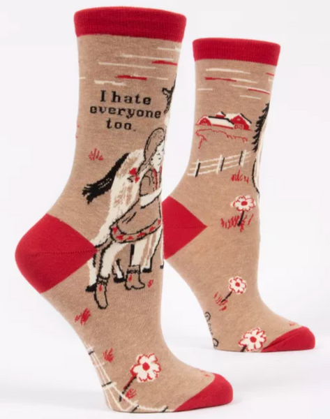 I hate everyone too, girl and horse, flowers, women's socks by Blue Q sold by Le Monkey House Culpeper, Virginia