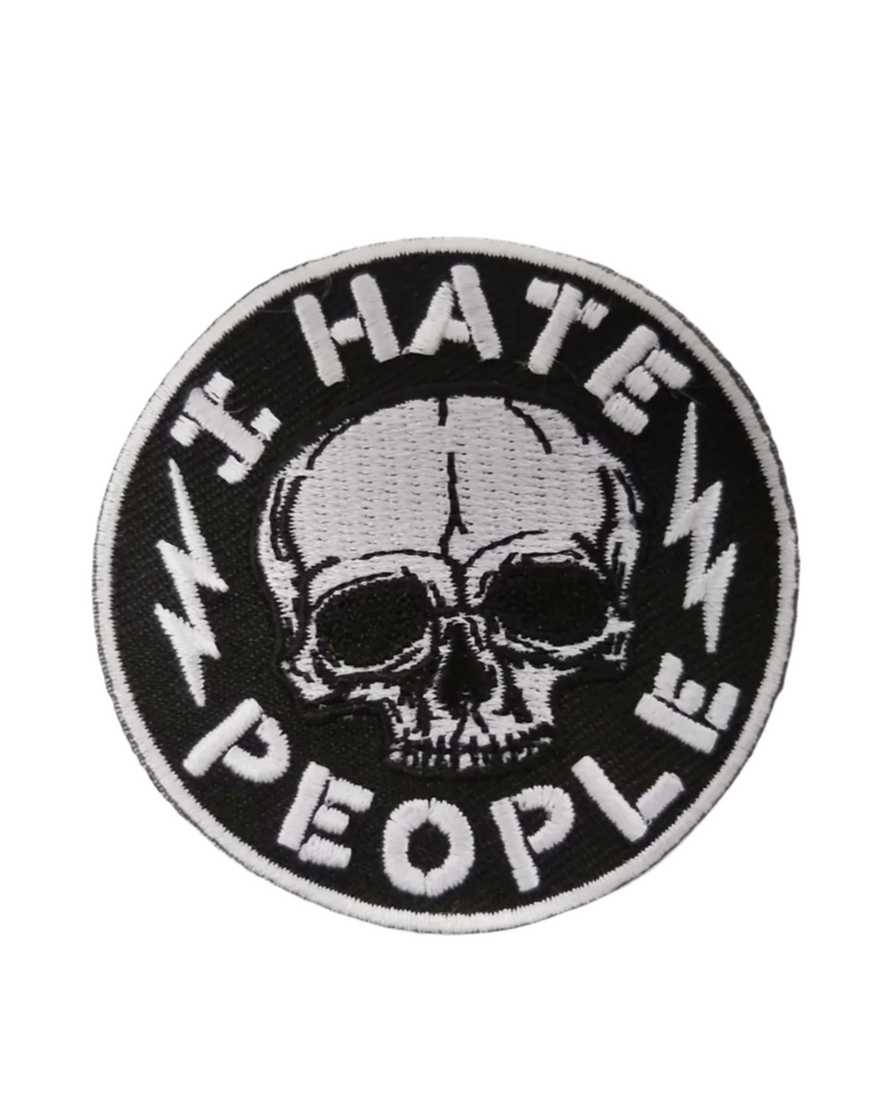 I hate people skull and lightning bolts embroidered iron on patch by Shady Front Sold by Le Monkey House