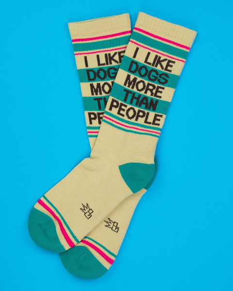 I like dogs more than people retro gym socks by Gumball poodle sold by Le Monkey House