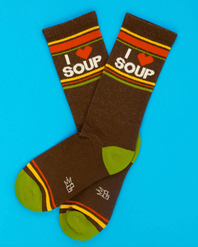 I love soup, I heart soup retro style gym socks by Gumball Poodle, sold by Le Monkey House
