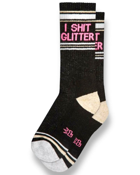 I shit glitter gym socks Retro style gym socks - tube socks by Gumball Poodle. Cotton-Nylon-Spandex Blend. Made in the USA.