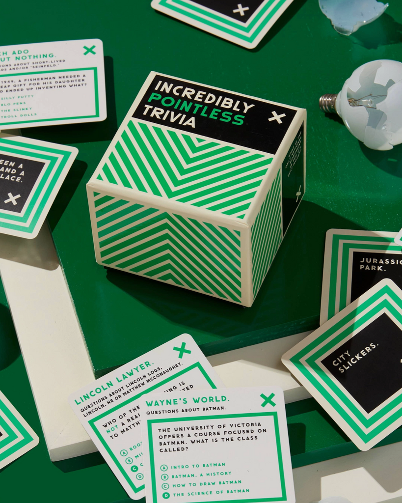 Incredibly pointless trivia card game by Brass Monkey Supply Co sold by Le Monkey house