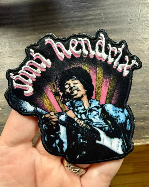 Jimi Hendrix full color guitar iron on embroidered patch by Square Deal Recordings sold by Le Monkey House