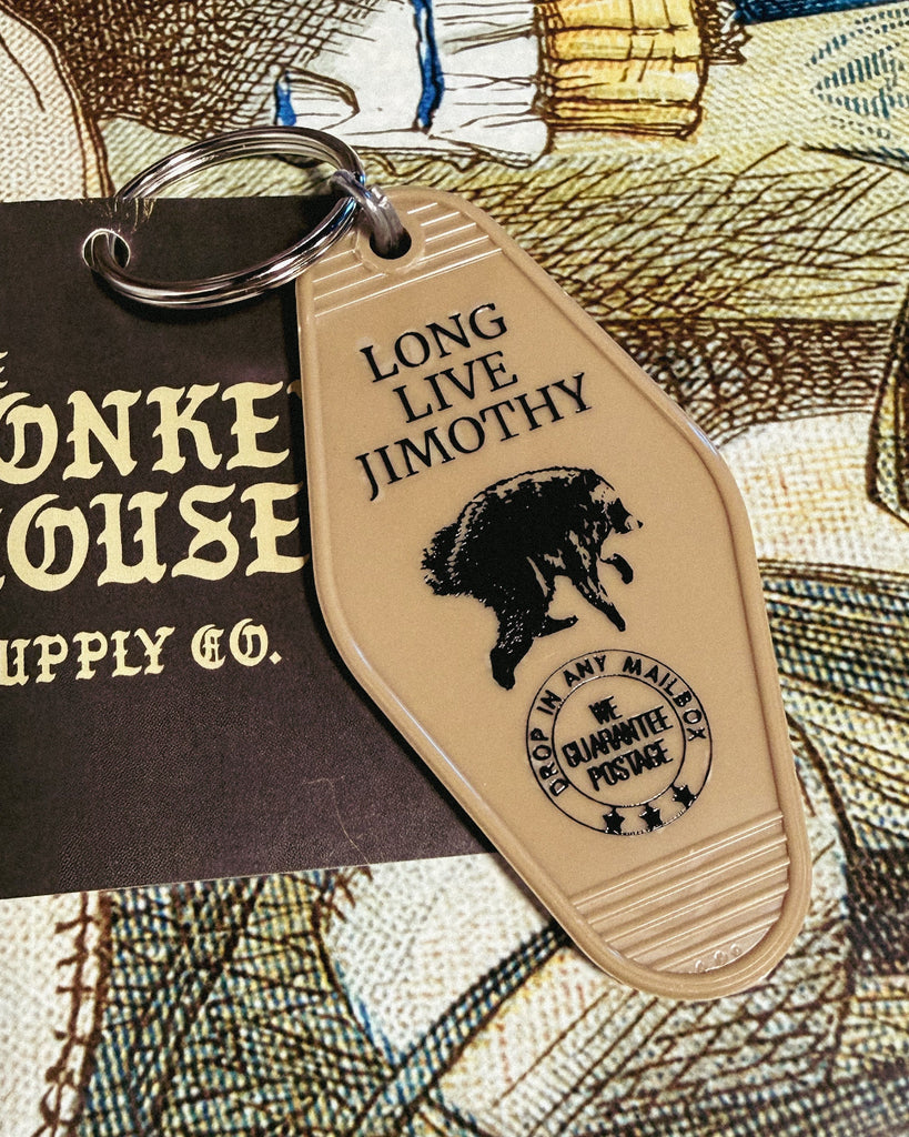Long Live Jimothy, Raccoon, retro style motel keychain, keyfob, by Three Sisters Design Co, sold by Le Monkey House