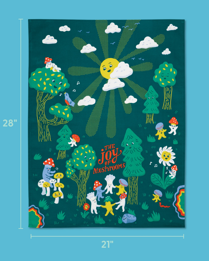 The Joy of mushrooms, dish towel, Kitchen towel by Blue Q sold by Le Monkey House
