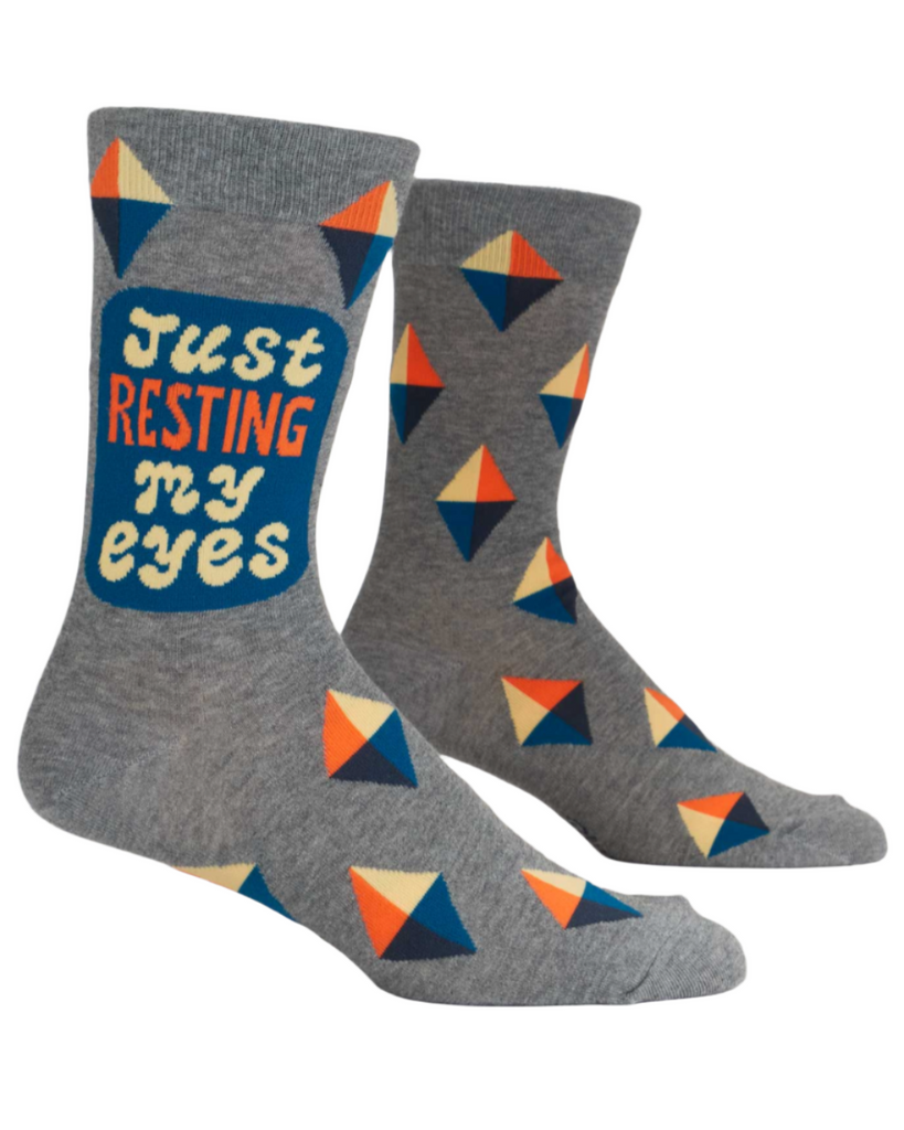 Just resting my eyes men's socks by Blue Q sold by Le Monkey House