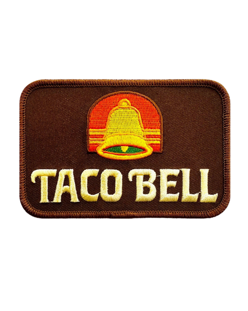 Large twill embroidered iron on Taco Bell patch by Webig Moto sold by Le Monkey House