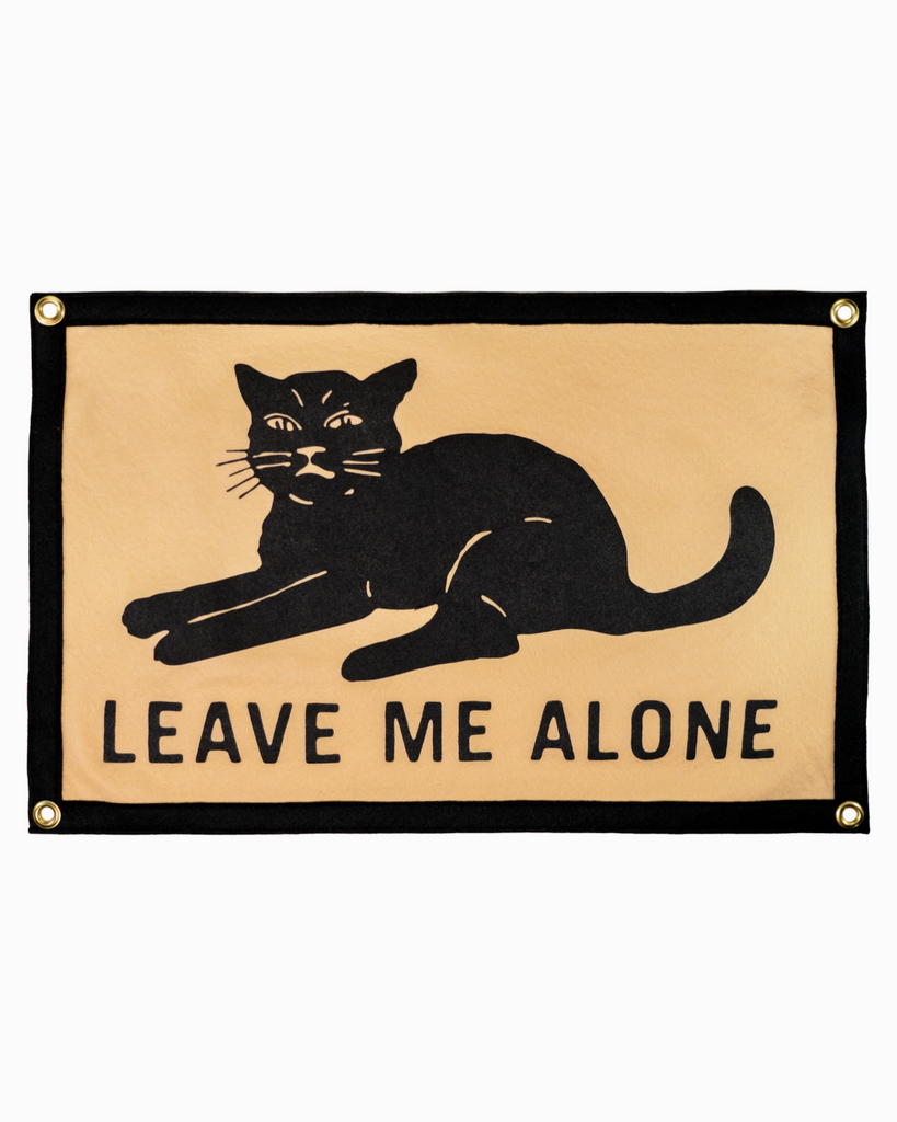 Leave me alone black cat camp flag by Oxford Pennant sold by Le Monkey House