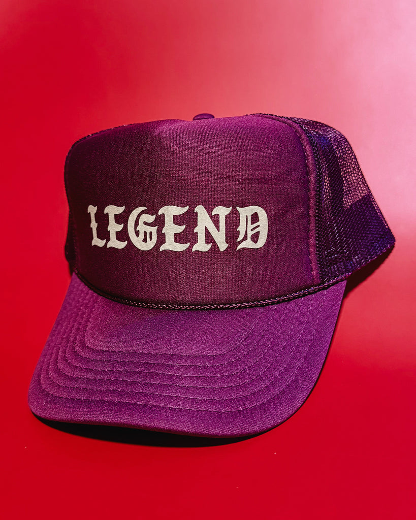Legend maroon and old gold trucker hat - otto brand mesh back, foam front printed and sold by Le Monkey House