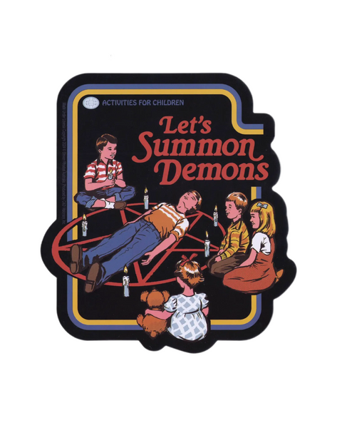 Let's summon demons sticker Stephen Rhodes licensed artwork by Square Deal Recordings sold by Le Monkey House