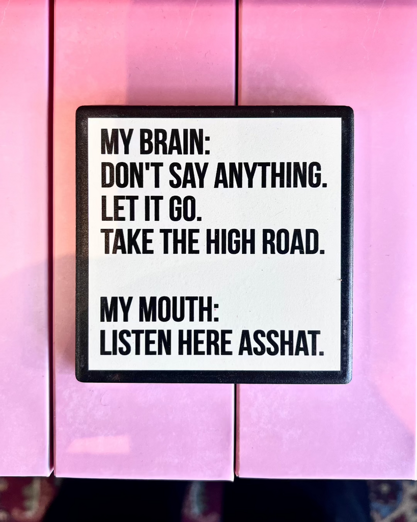 Listen Asshat take the high road Ceramic black and white Coaster by Meriwether1976 sold by Le Monkey House