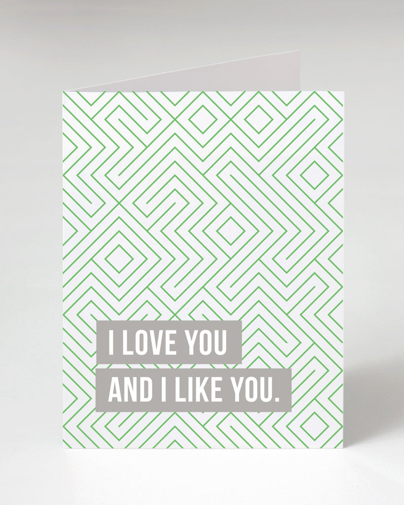 I love you and I Like you greeting card designed printed and sold by Le Monkey House