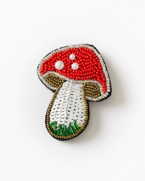 Beaded Mushroom brooch by Matr Boomie sold by Le Monkey House