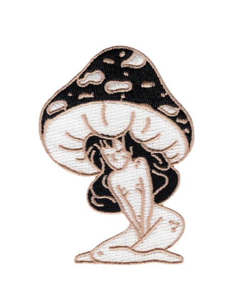 Mushroom fairy embroidered  iron on patch by Square deal recordings sold by Le Monkey House