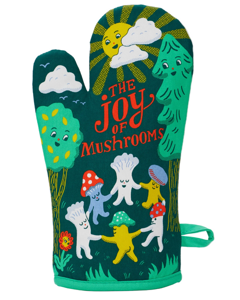 The Joy of Mushrooms Oven Mitt, Cotton, Blue Q, sold by Le Monkey House