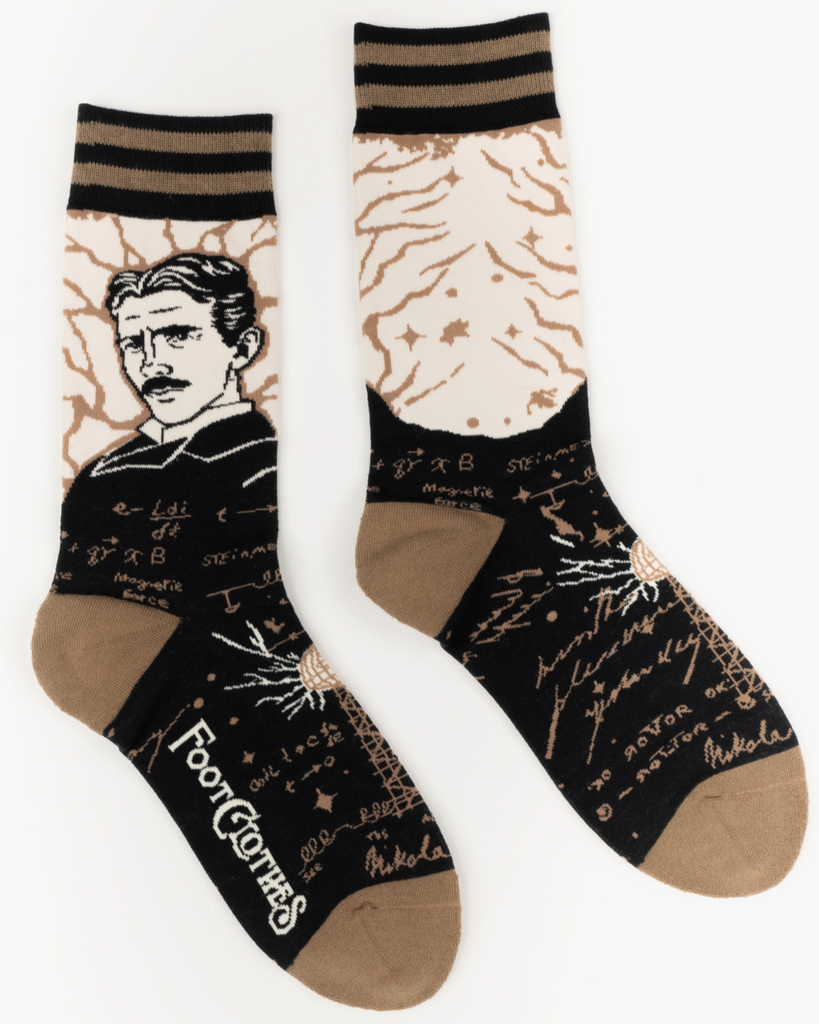 Nikola Tesla socks by Footclothes, Colorado Sold by Le Monkey House