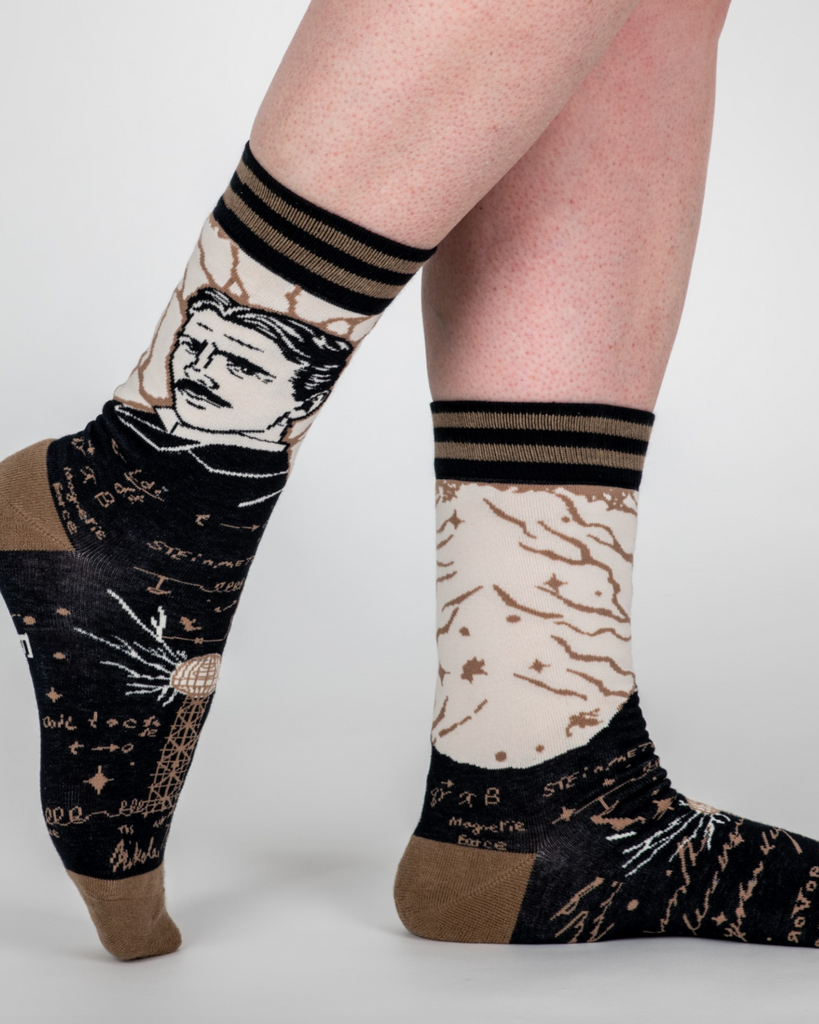 Nikola Tesla socks by Footclothes, Colorado Sold by Le Monkey House