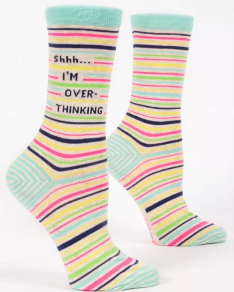 Shhh... I'm overthinking women's striped, colorful socks by Blue Q, sold by Le Monkey House Culpeper, Virginia