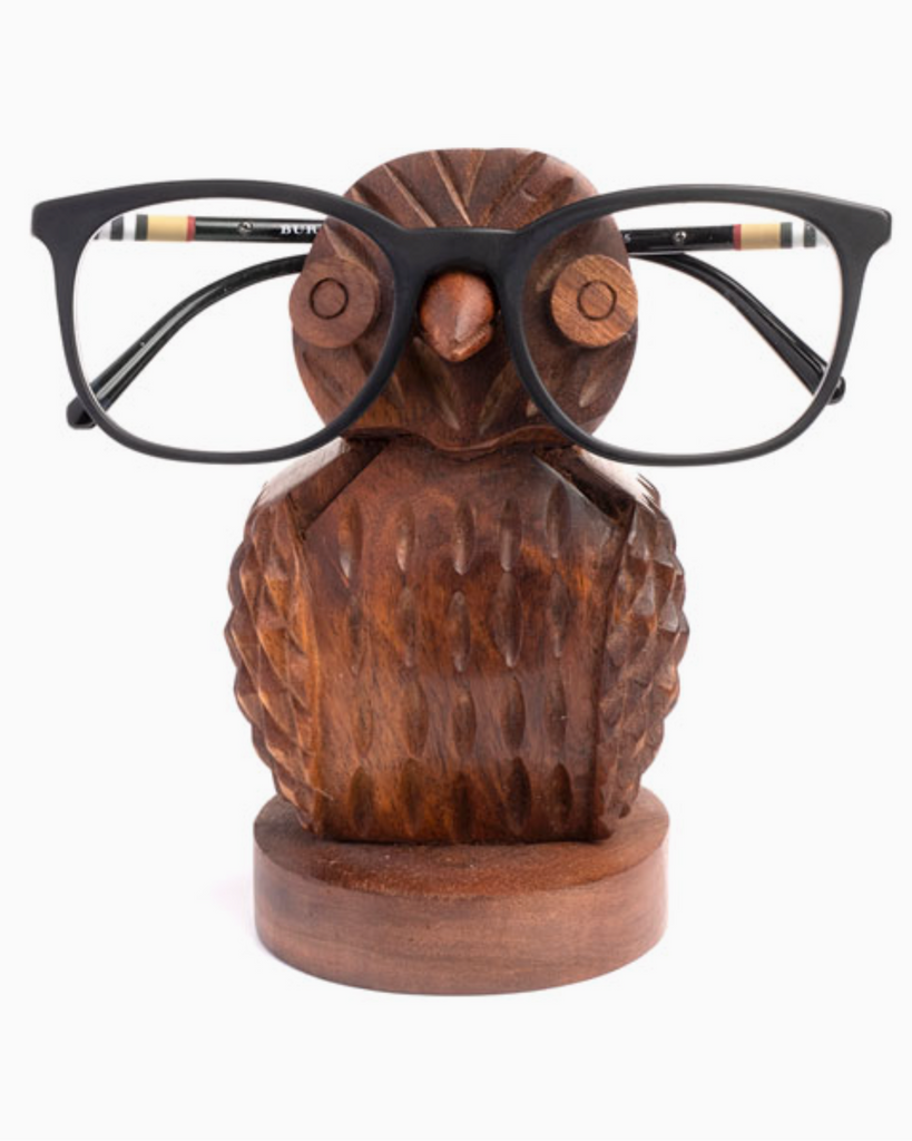 Carved wooden glasses holder by Matr Boomie Fair Trade - sold by Le Monkey House