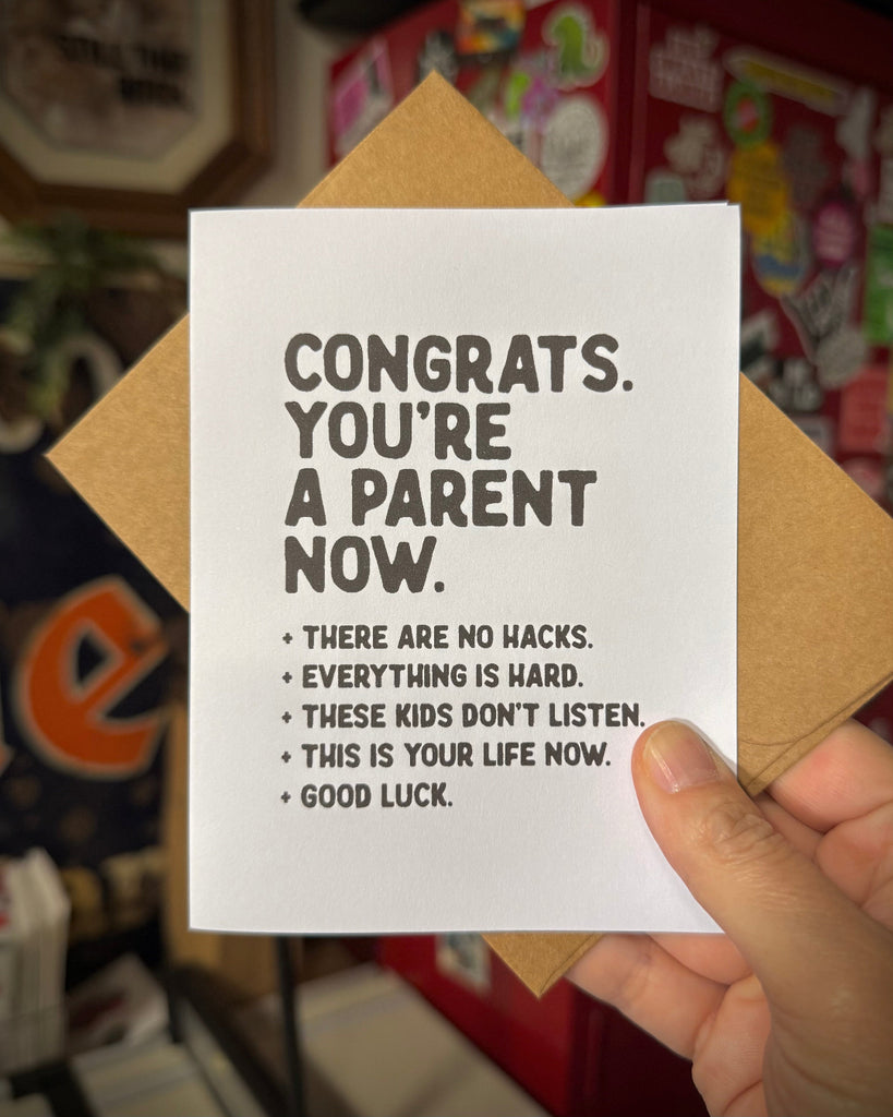 Congrats. You're a parent now greeting card design printed and sold by Le Monkey House