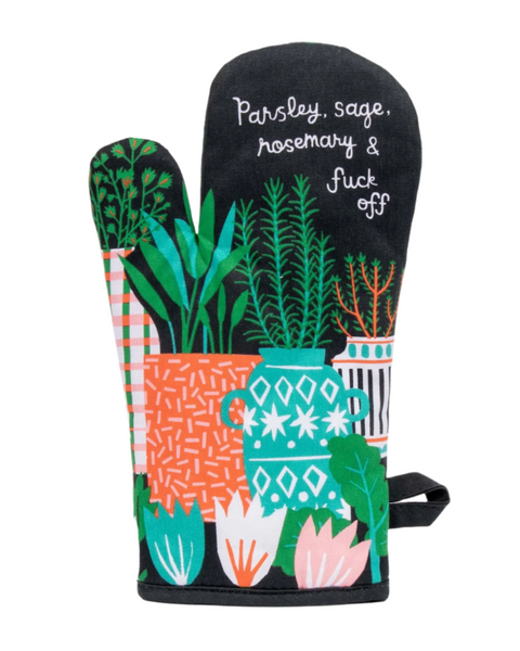 Parsley Sage Rosemary and fuck off Oven Mitt by Blue Q sold by Le Monkey House