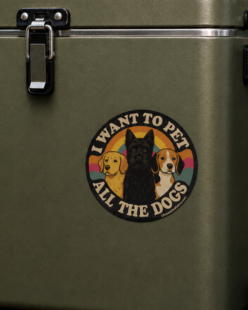 I want to pet all the dogs sticker by Square deal recordings, sold by Le Monkey House