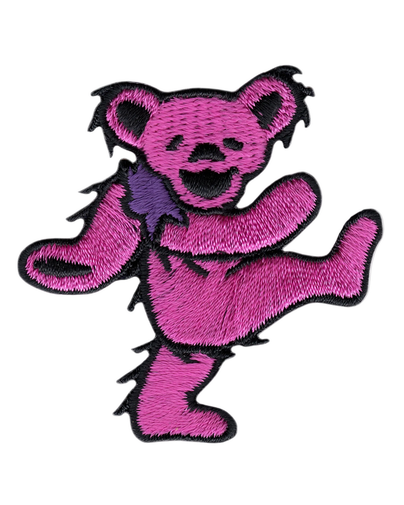 Pink embroidered iron on Jerry Bear, Grateful Dead Patch, sold by Le Monkey House