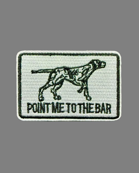 Point Me To the bar - dog, pointer embroidered iron on patch sold by Le Monkey House