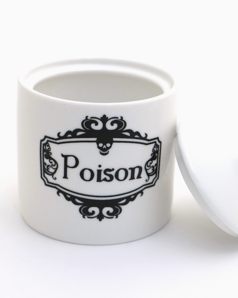 Poison white and black sugar bowl by Lenny Mud sold by Le Monkey House